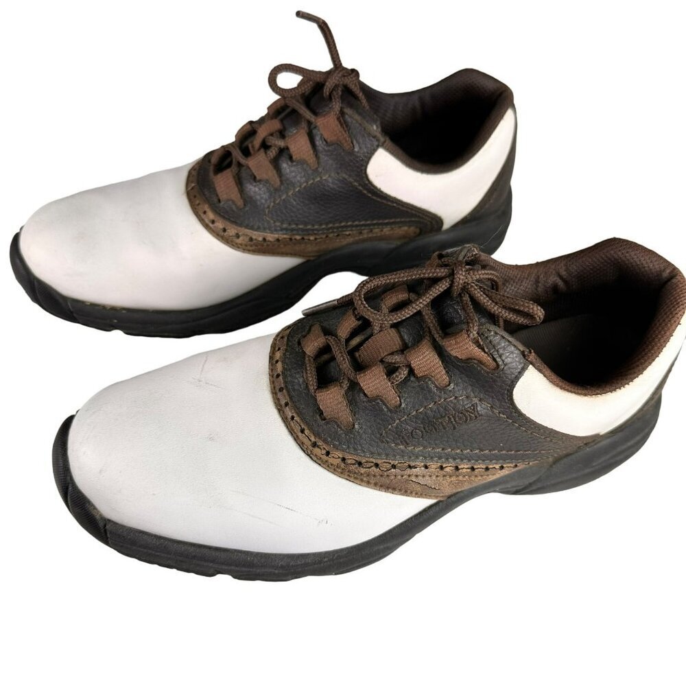 FootJoy Golf Shoes Mens Brown White Saddle Oxford DryJoys Spikes Size 9.5 - Picture 2 of 12